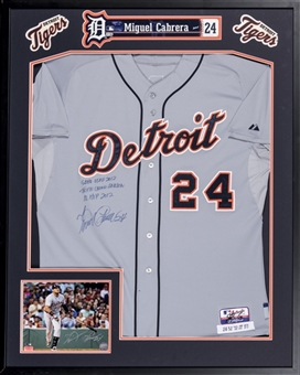 2012 Miguel Cabrera Game Used and Signed/Inscribed Detroit Tigers Triple Crown Season Road Jersey with Framed Locker Name Plate  and Signed Photo (MLB Authenticated, JSA & PSA/DNA)